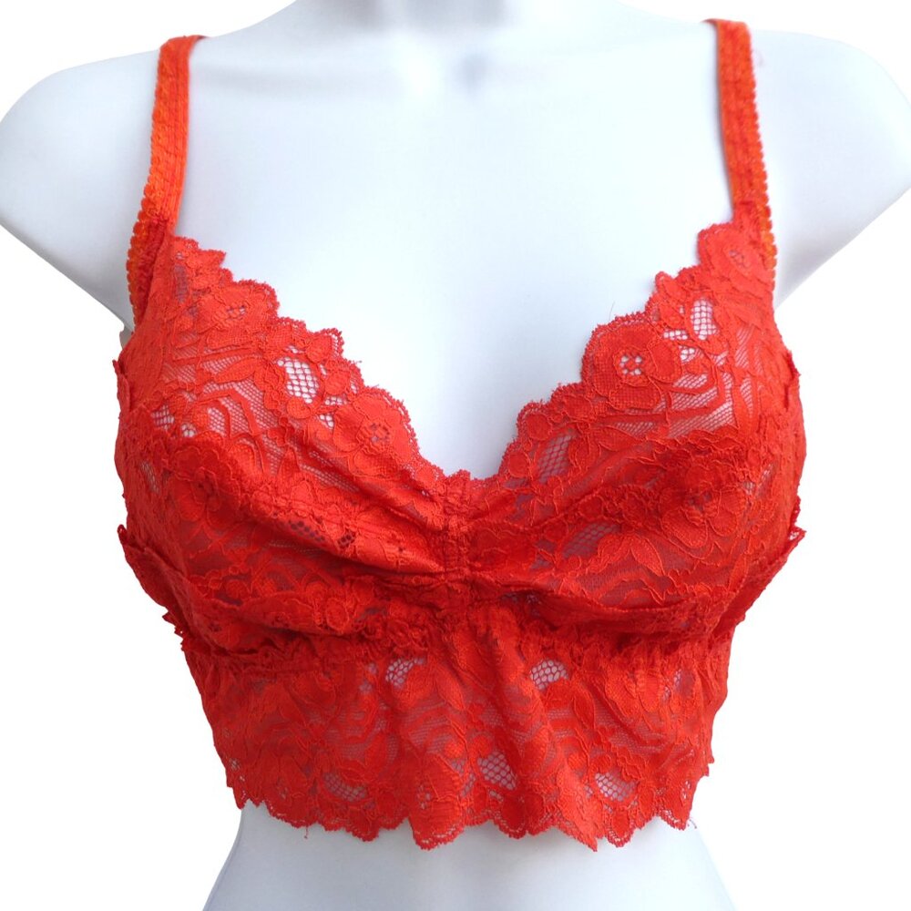 Alythea Lace Bralette Crop Top Neon Red Orange Ruched Bust Lingerie Coquette L